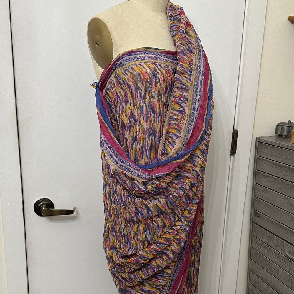 Sari Multicolor Striped and Patterned Wrap printed Silk